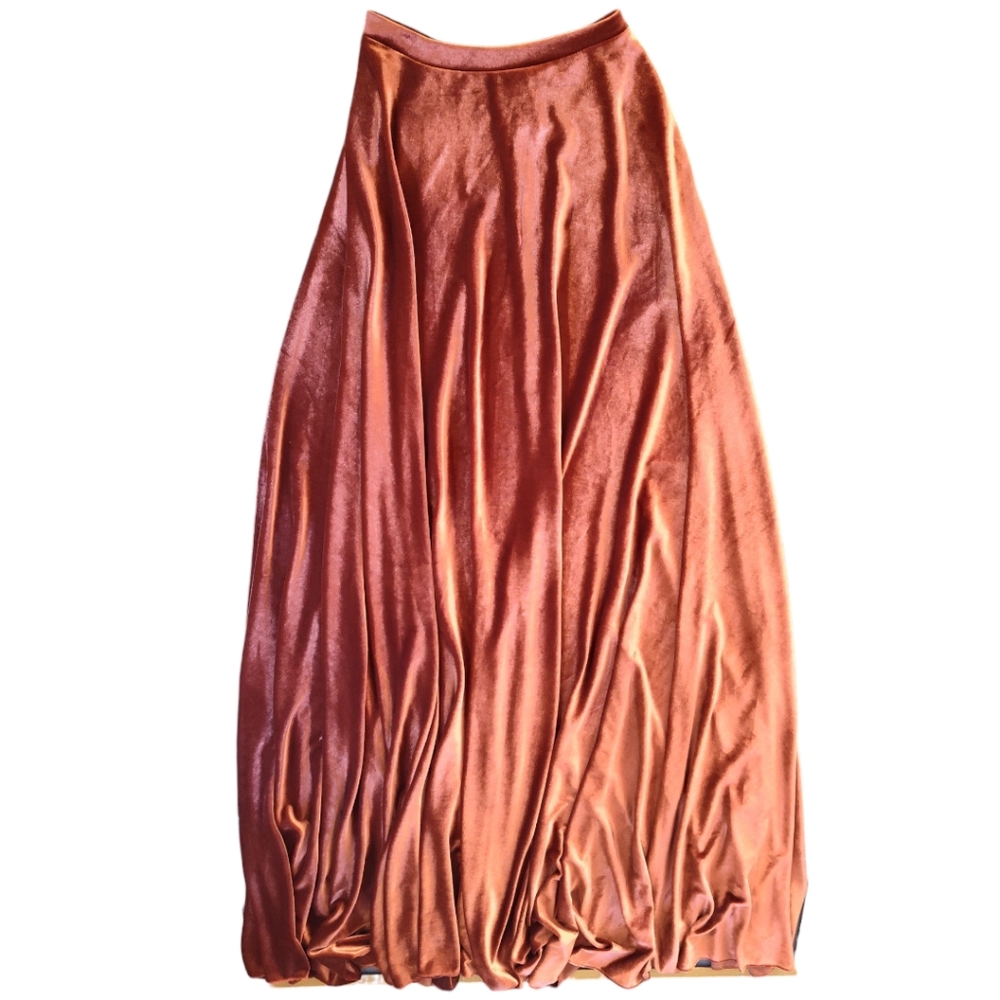 Agneshka Full Circle Velvet Maxi Skirt - Red Orange Rust Womens Extra Small - Picture 7 of 11